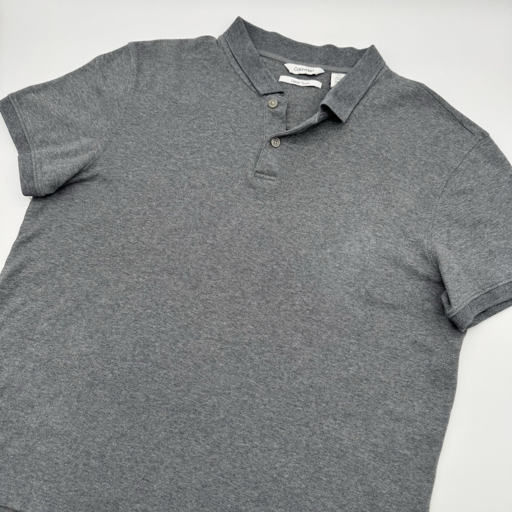 Calvin Klein Women's Size M Gray Liquid Touch Soft Cotton‎ Polo Shirt